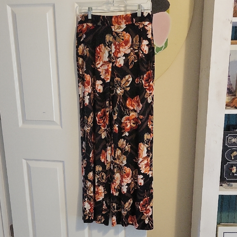 The Wide-Leg SzSM belted Elegant Floral Print flowy relaxed fit Pants